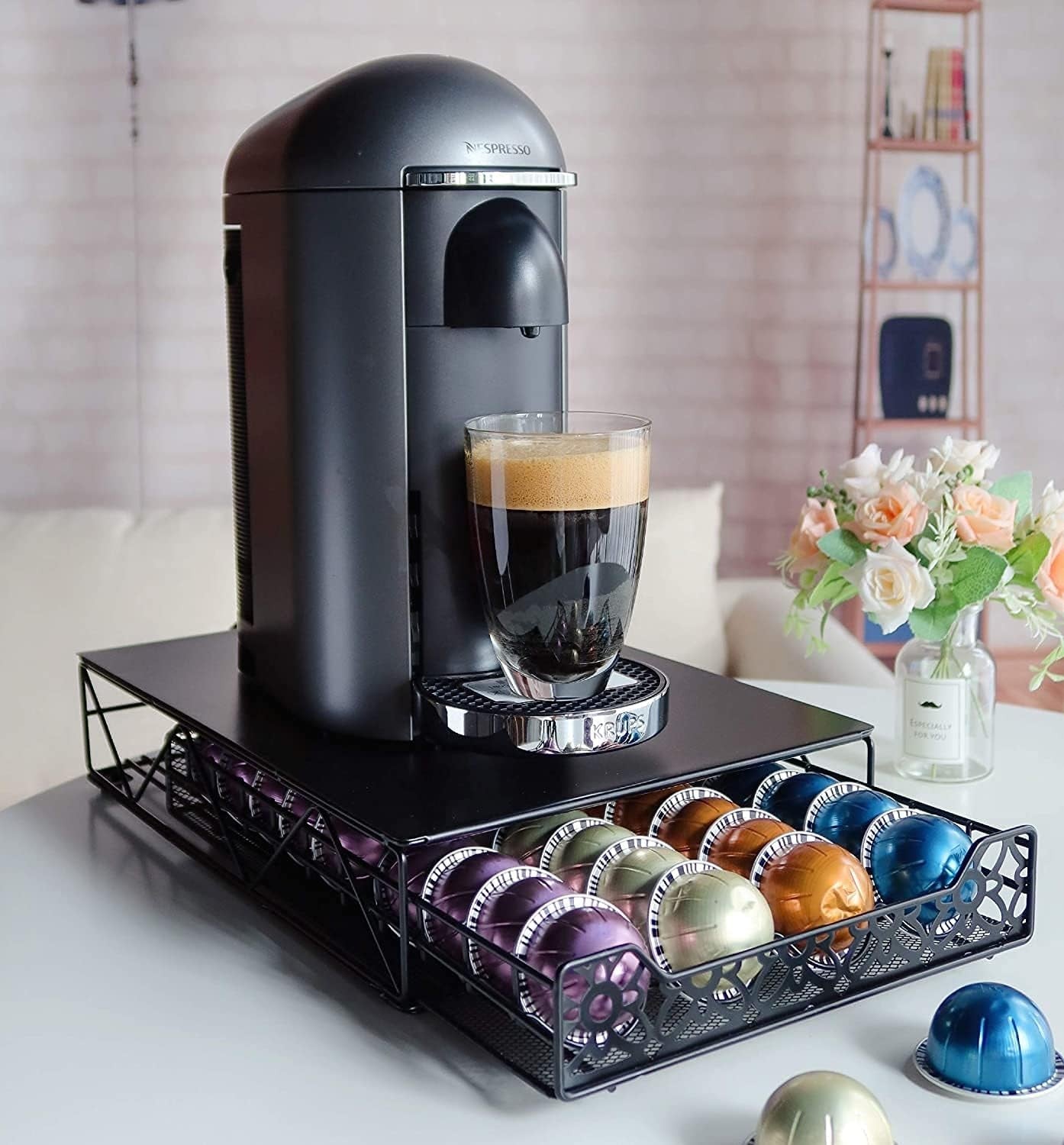 RECAPS Coffee Pod Holder Drawer Organizer for 40 Pods in Black