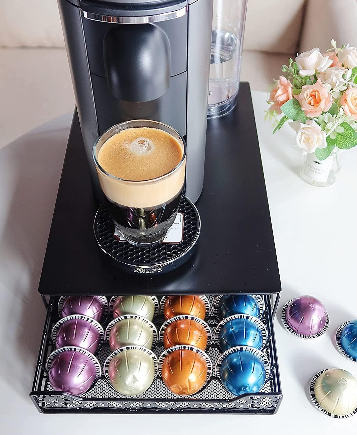 RECAPS Coffee Pod Holder Drawer Organizer for 40 Pods in Black