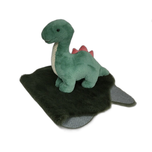 Kids Bedroom Green Faux Sheepskin Floor Rug & Large Dinosaur Stuffed Toy Set NEW