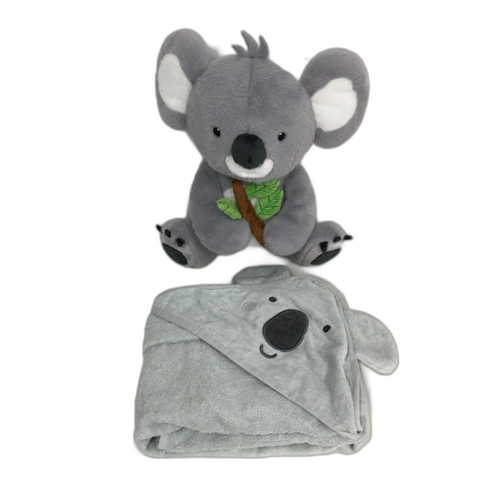 KIDS 100% Cotton Grey Australian Koala Soft Hooded Wrap Towel & Stuffed Toy NEW