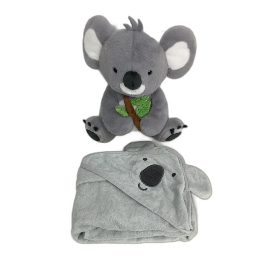 KIDS 100% Cotton Grey Australian Koala Soft Hooded Wrap Towel & Stuffed Toy NEW
