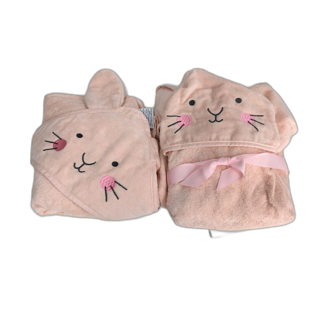 Kids By Kirkton House 2 Pack 100% Cotton Pink Rabbit Soft Hooded Wrap Towels NEW