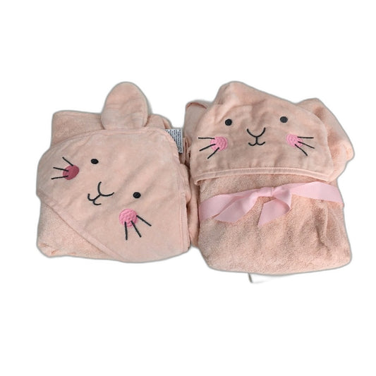Kids By Kirkton House 2 Pack 100% Cotton Pink Rabbit Soft Hooded Wrap Towels NEW