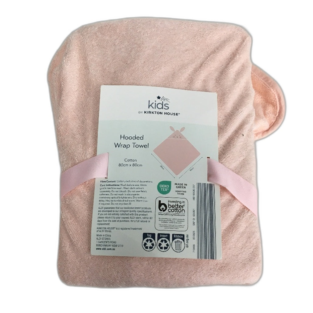 Kids By Kirkton House 2 Pack 100% Cotton Pink Rabbit Soft Hooded Wrap Towels NEW