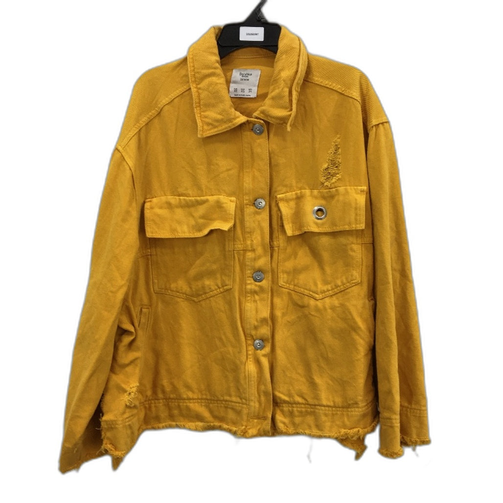 Bershka Mustard Yellow 100% Cotton Raw Hem Denim Jacket Ladies Size XS