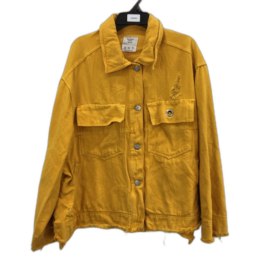 Bershka Mustard Yellow 100% Cotton Raw Hem Denim Jacket Ladies Size XS