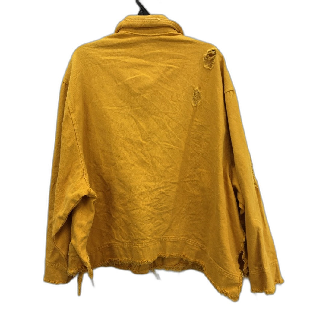 Bershka Mustard Yellow 100% Cotton Raw Hem Denim Jacket Ladies Size XS