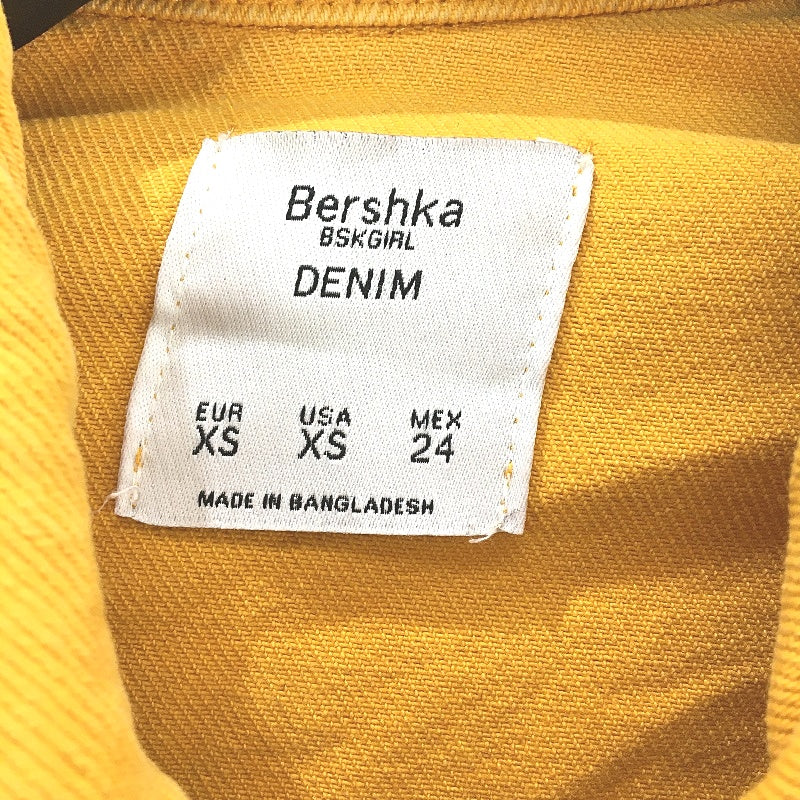 Bershka Mustard Yellow 100% Cotton Raw Hem Denim Jacket Ladies Size XS