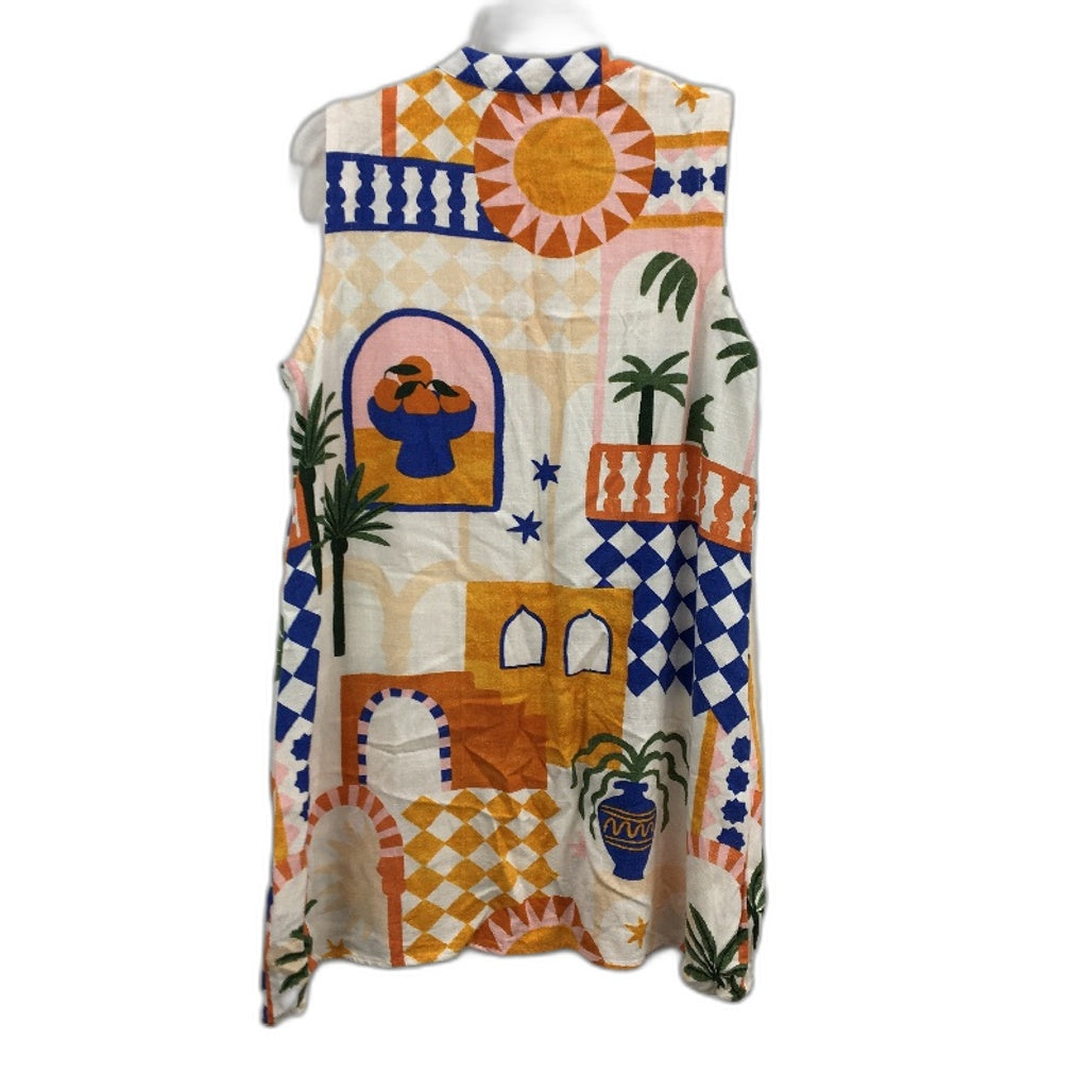 Linen Lux Multicoloured Linen Blend Sleeveless Long Swing Top Ladies Size 12