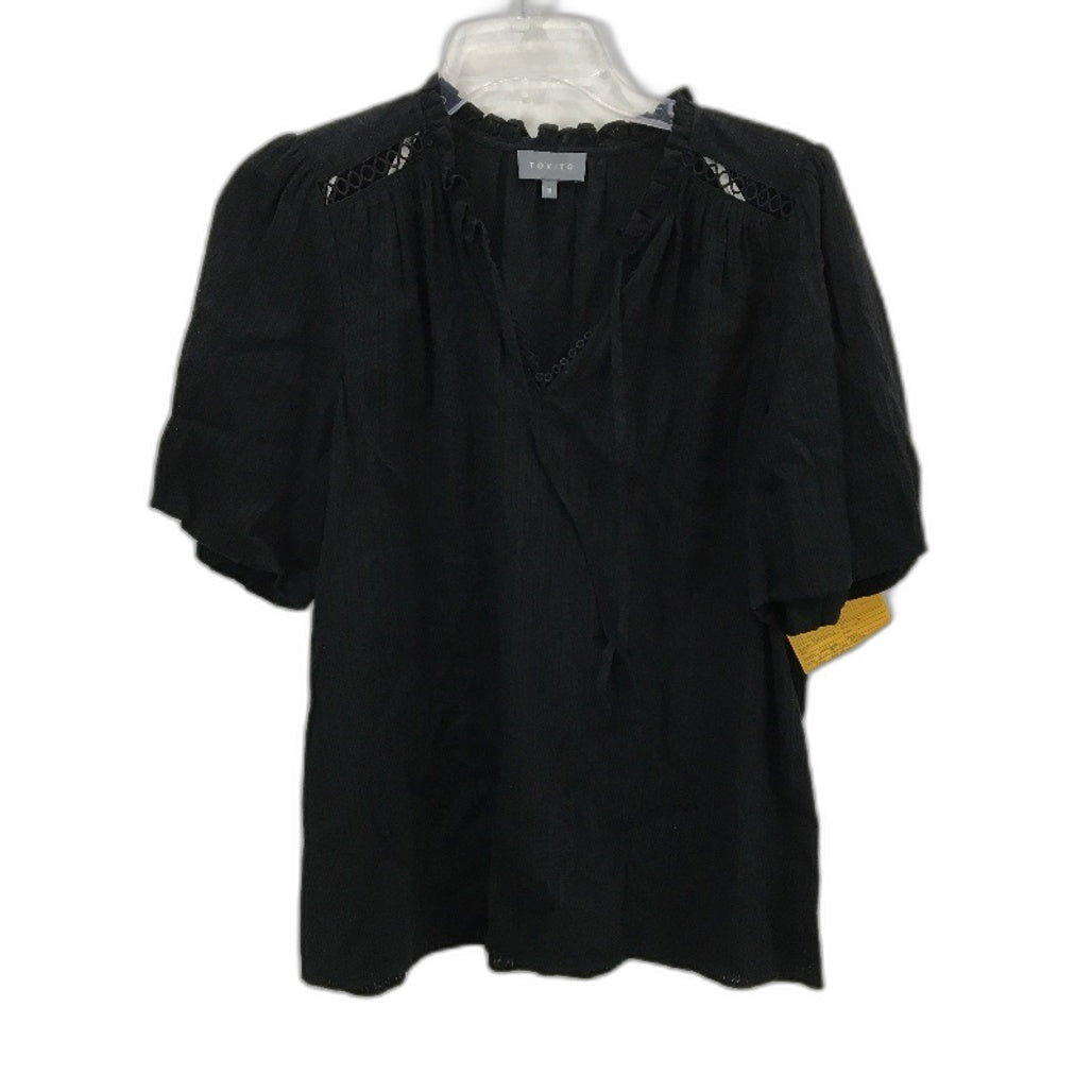 Tokito Black Lightweight Detailed Shoulders Short Sleeve Blouse Size 10 NEW