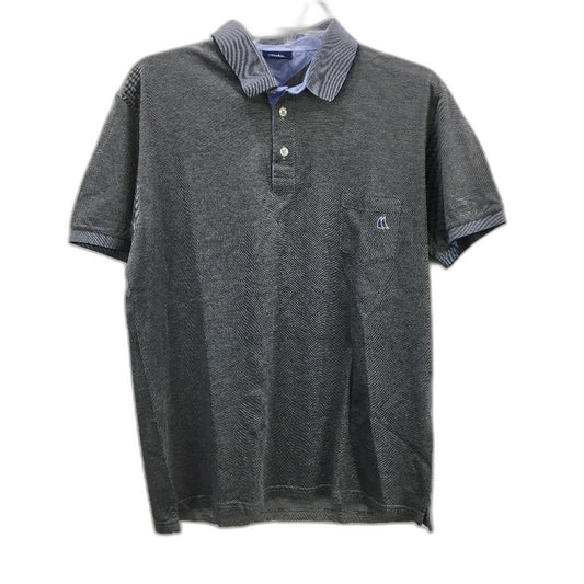 Vela Blu Maglificio 100% Cotton Lightweight Navy Microcheck Polo Shirt Mens L