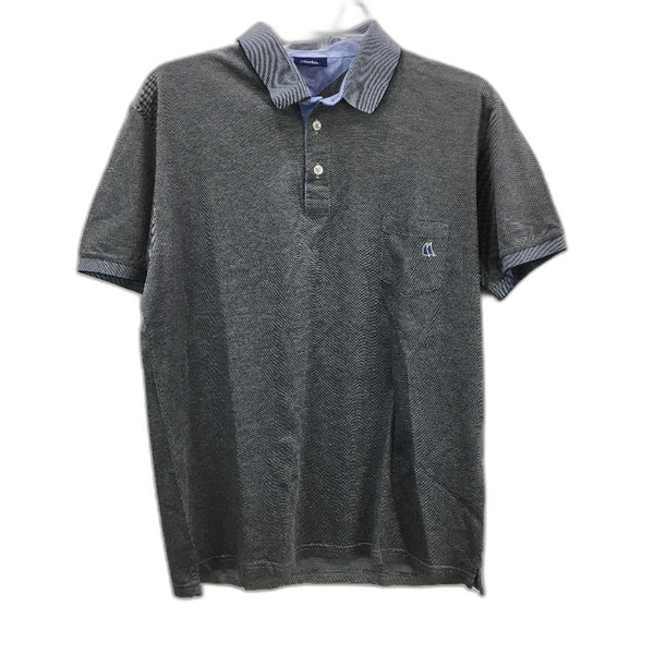 Vela Blu Maglificio 100% Cotton Lightweight Navy Microcheck Polo Shirt Mens L