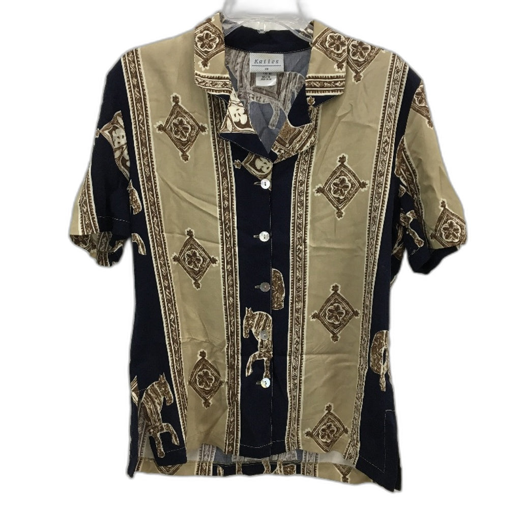 Katies Black & Tan Button Up Shoulder Pad Short Sleeve Soft Shirt Ladies Size 10