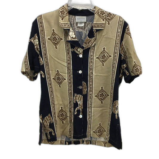 Katies Black & Tan Button Up Shoulder Pad Short Sleeve Soft Shirt Ladies Size 10