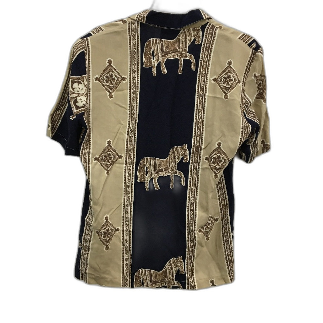 Katies Black & Tan Button Up Shoulder Pad Short Sleeve Soft Shirt Ladies Size 10