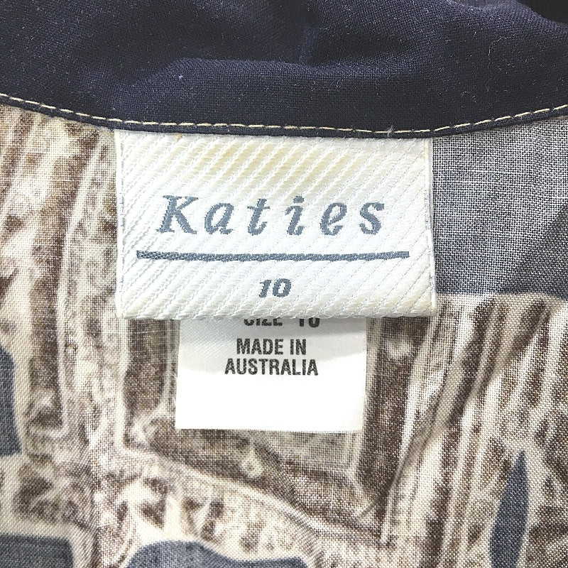 Katies Black & Tan Button Up Shoulder Pad Short Sleeve Soft Shirt Ladies Size 10