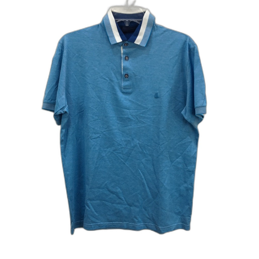 Vela Blu Maglificio 100% Cotton Lightweight Blue Microcheck Polo Shirt Mens L