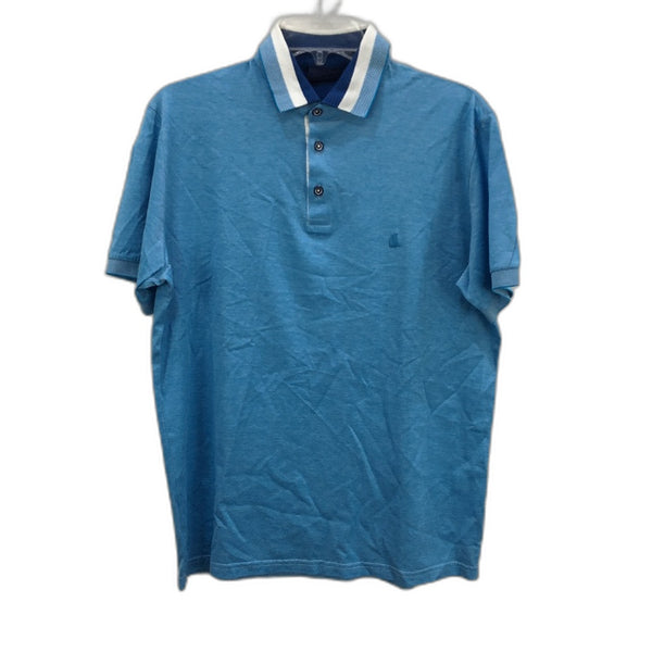 Vela Blu Maglificio 100% Cotton Lightweight Blue Microcheck Polo Shirt Mens L