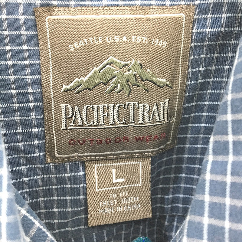 Pacific Trail 100% Cotton Blue Check Short Sleeve Button Up Shirt Mens Large