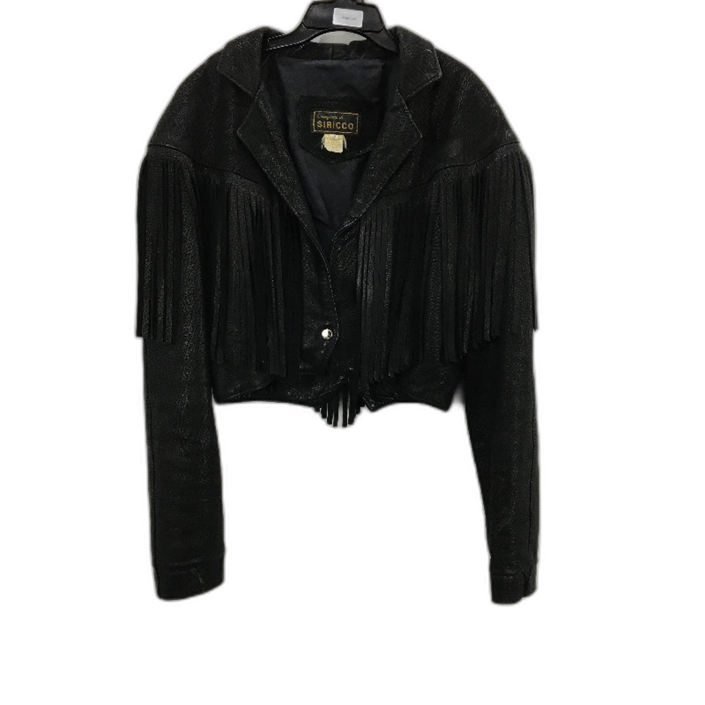 VINTAGE Siricco Black Fringed Real Suede Leather Cropped Jacket Ladies Size M