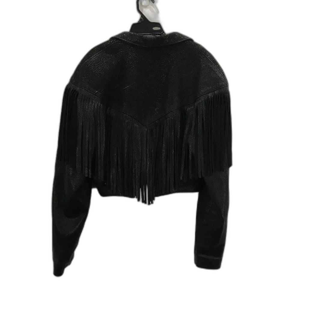 VINTAGE Siricco Black Fringed Real Suede Leather Cropped Jacket Ladies Size M
