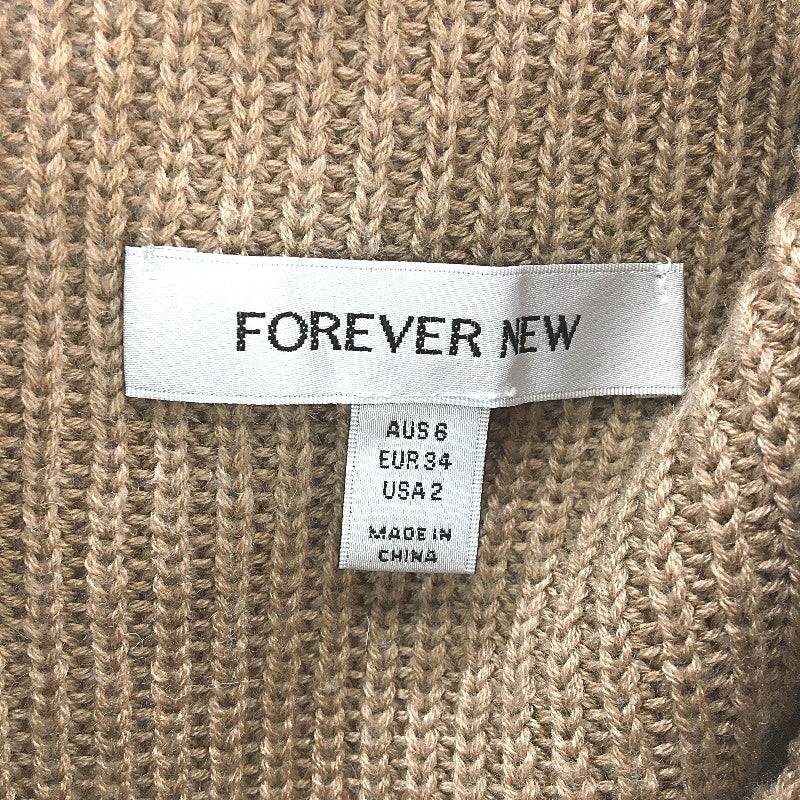 Forever New Mocha Brown Wool Blend High Neck Knitted Vest Ladies Size 6