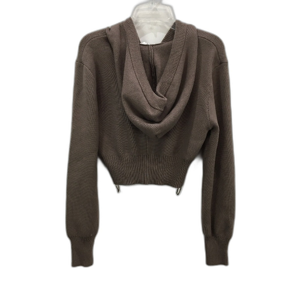 Subtitled Slate Brown Maylee Knit Zip Through Hood Crop Jumper Ladies Large NEW