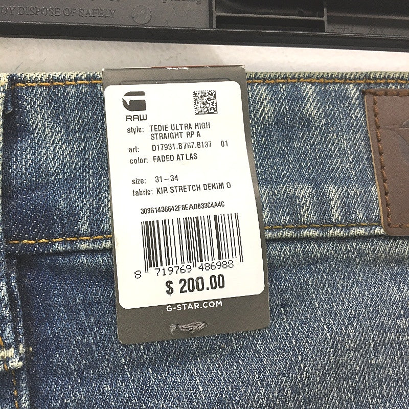 G-Star Raw Tedie Ultra High Straight Button Fly Faded Jeans Ladies W31 L34 NEW