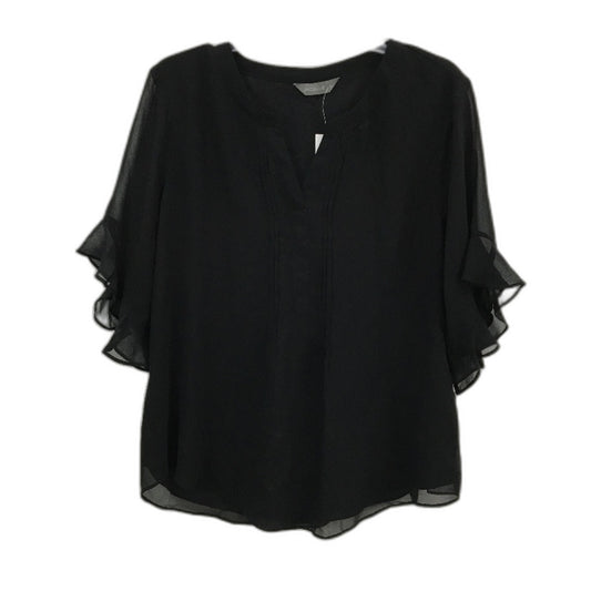 Jacqui E Black V Neck Lightweight Short Sleeve Flowy Blouse Ladies Size 14 NEW