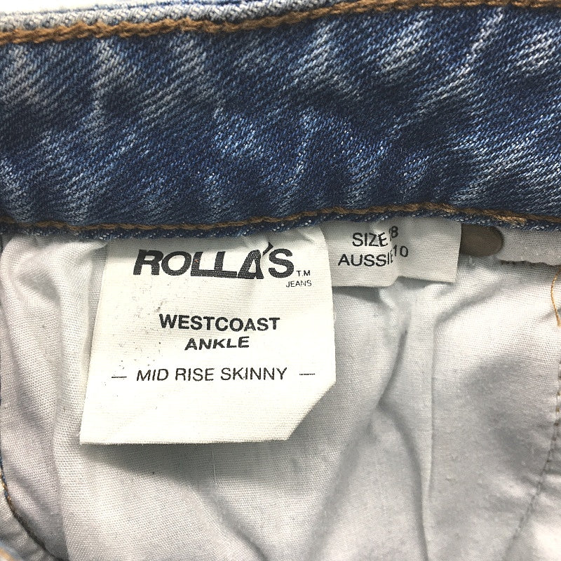 Rollas Westcoast Ankle Mid Rise Skinny Denim Blue Jeans Ladies 28 AUS 10 NEW