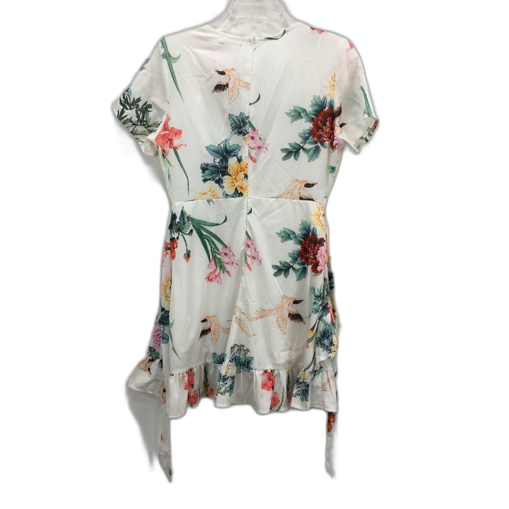 Morning Mist White & Multicoloured Bird & Floral Print Dress Womens Size 12 NEW