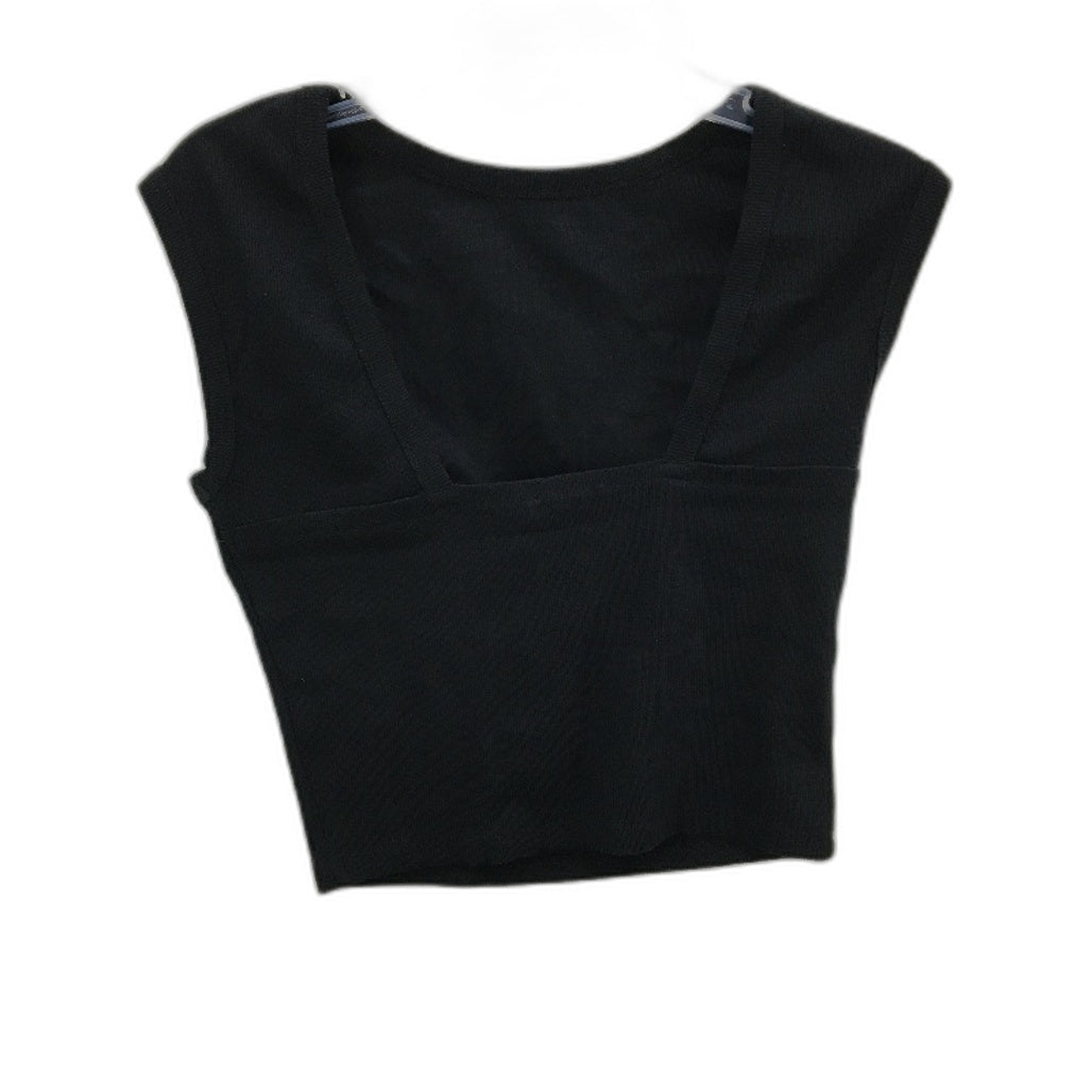 Dotti Black Ribbed Stretch Cotton Blend Slim Fit Crop Top  Ladies Large NEW