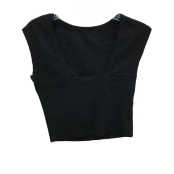 Dotti Black Ribbed Stretch Cotton Blend Slim Fit Crop Top  Ladies Large NEW