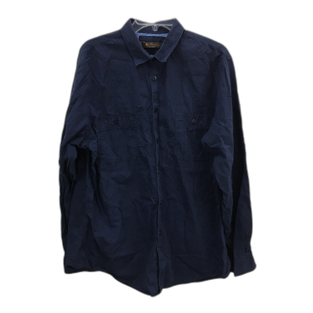 Ben Sherman 100% Cotton Navy Blue Long Sleeve Button Up Shirt Mens Size XL