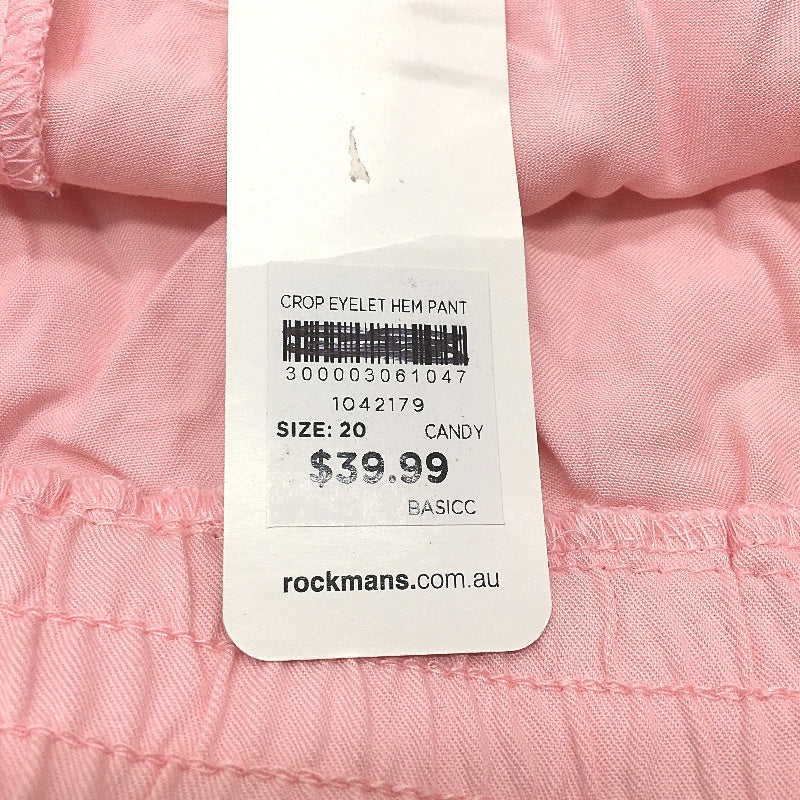 Rockmans Candy Pink Crop Below Knee Eyelet Hem Pants Ladies Size 20 NEW
