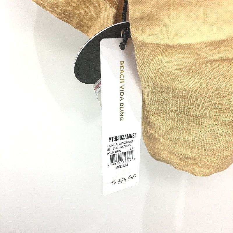 Amuse Society Bungalow Short Sleeve Woven Linen Blend Crop Top Ladies M NEW