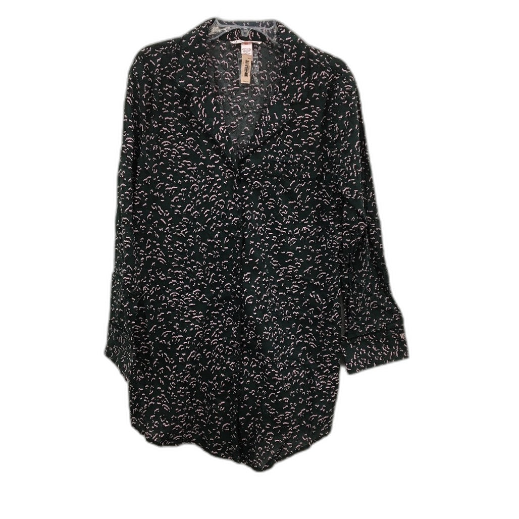 Victorias Secret Green Animal Print Cotton L/S Sleep Shirt Ladies Size M NEW