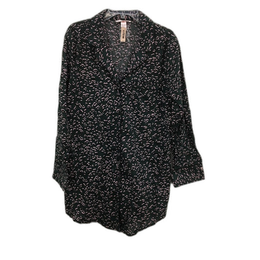 Victorias Secret Green Animal Print Cotton L/S Sleep Shirt Ladies Size M NEW