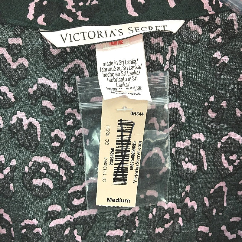 Victorias Secret Green Animal Print Cotton L/S Sleep Shirt Ladies Size M NEW