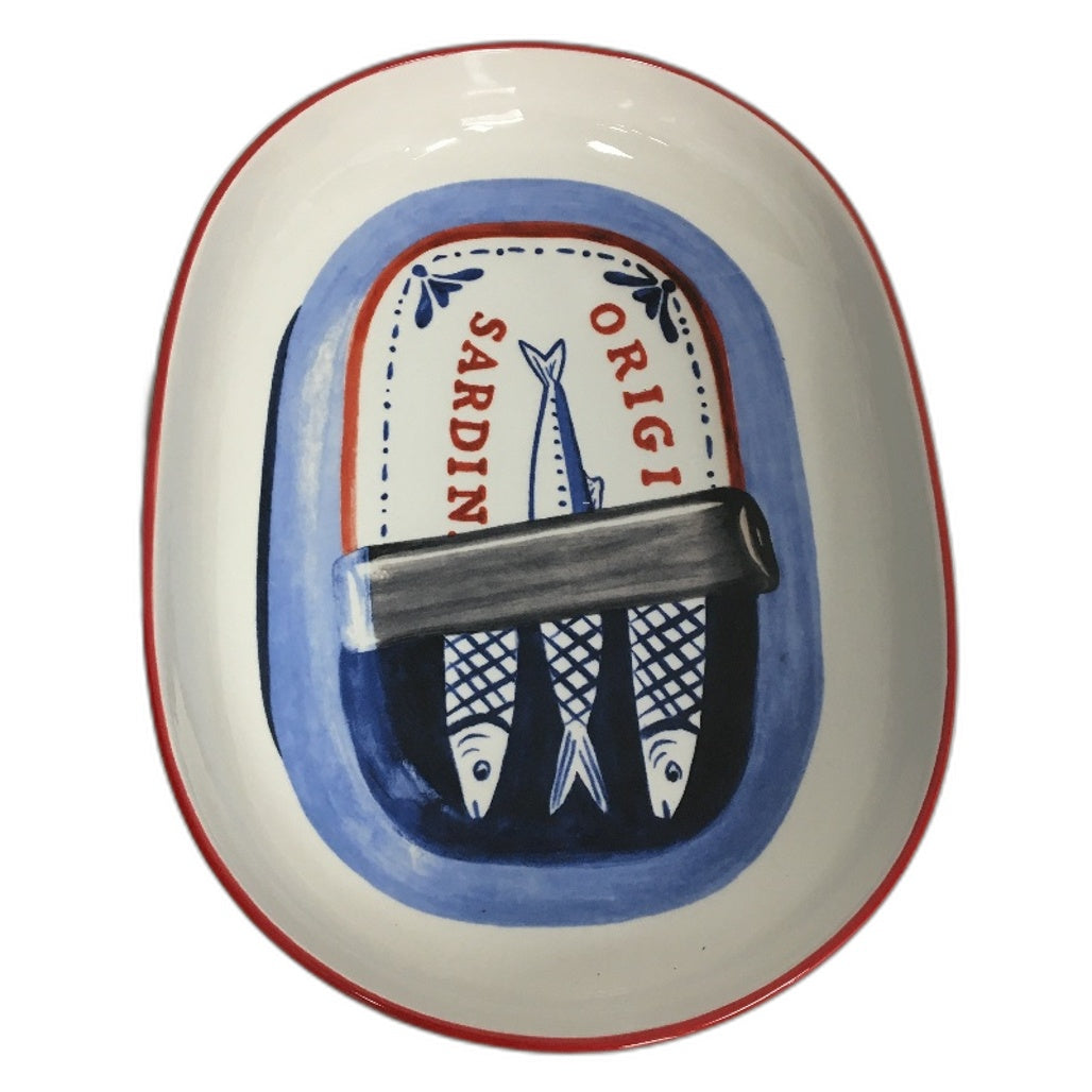 Mediterranean Life 5 Pce Sardine Fish Themed Serving Dishes & Tablecloth Set NEW