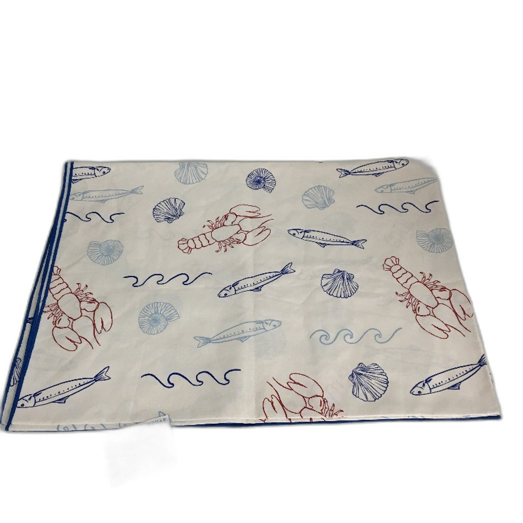 Mediterranean Life 5 Pce Sardine Fish Themed Serving Dishes & Tablecloth Set NEW