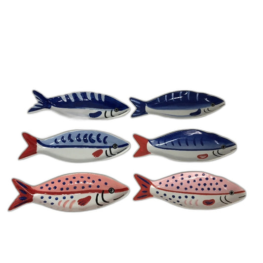 Mediterranean Life 6 Piece Sardine Fish Themed Serving Entree Dish Set NEW