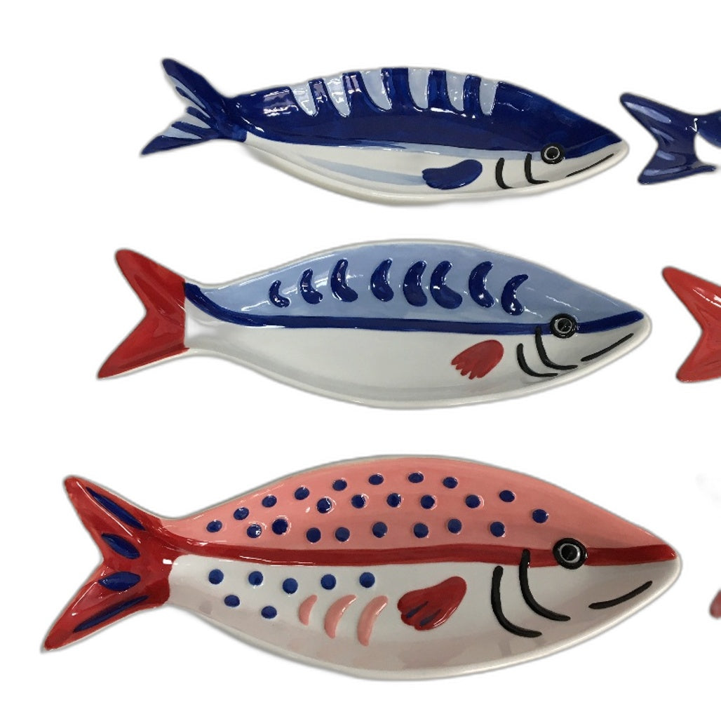 Mediterranean Life 6 Piece Sardine Fish Themed Serving Entree Dish Set NEW