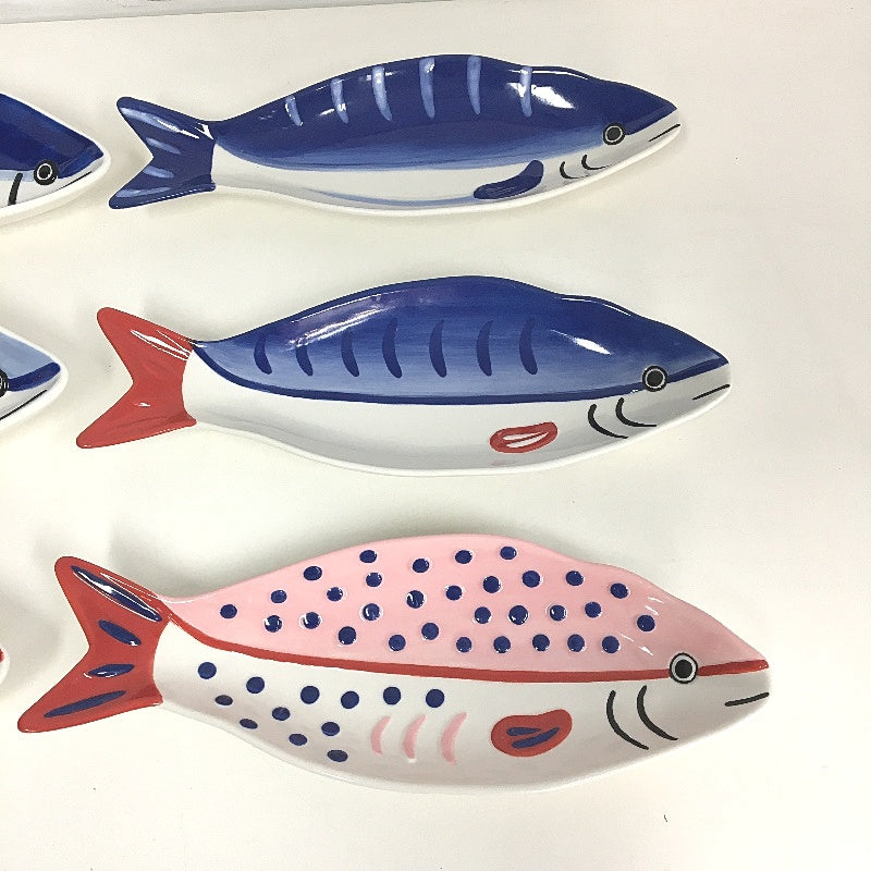 Mediterranean Life 6 Piece Sardine Fish Themed Serving Entree Dish Set NEW
