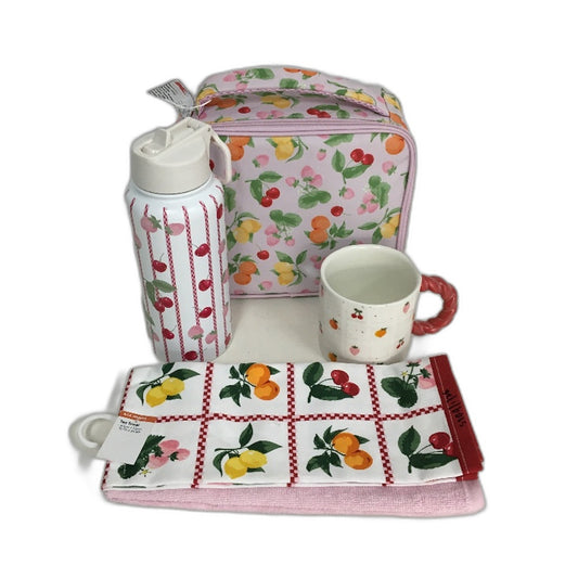 Fruit Salad Themed Drink Bottle, Lunch Bag, Ceramic Mug & 3 Tea Towel Set NEW