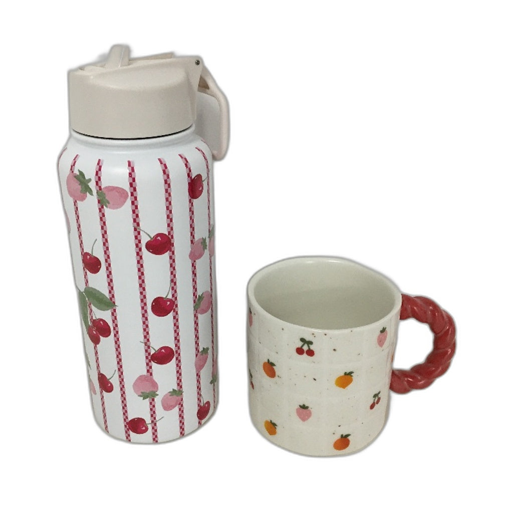 Fruit Salad Themed Drink Bottle, Lunch Bag, Ceramic Mug & 3 Tea Towel Set NEW