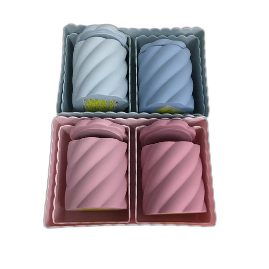 Pink & Blue 4 Bathroom Bedroom Canisters & 6 Piece Plastic Caddy Tray Set NEW