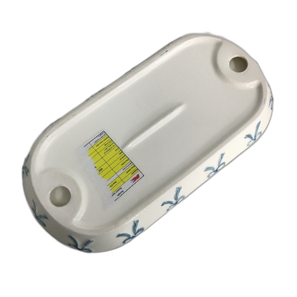 White Ceramic Blue Bow Accent 5 Piece Bathroom Container & Toilet Set NEW