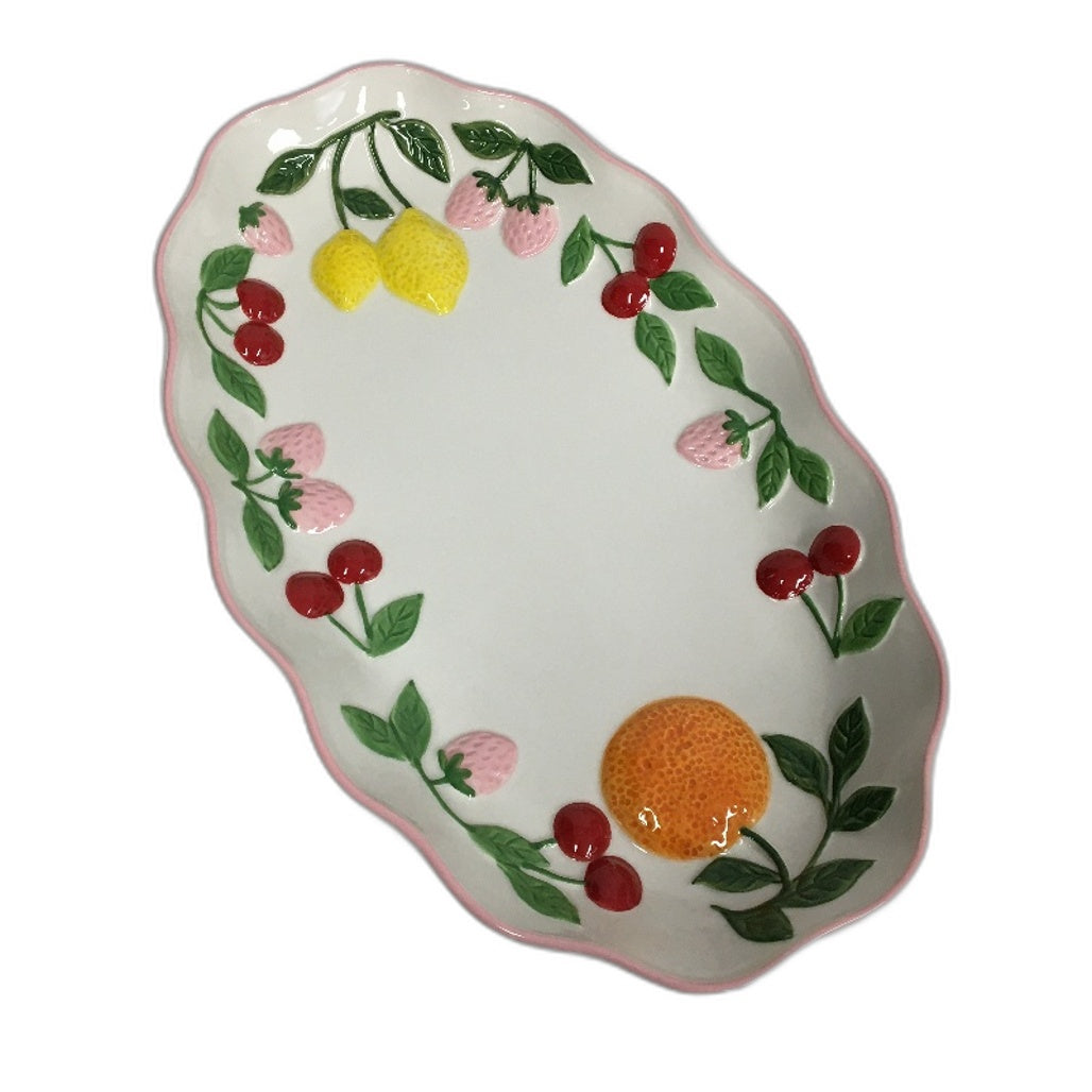 Fruit Salad White & Strawberries Home Decor Ceramic Jug & Platter 4 Pce Set NEW