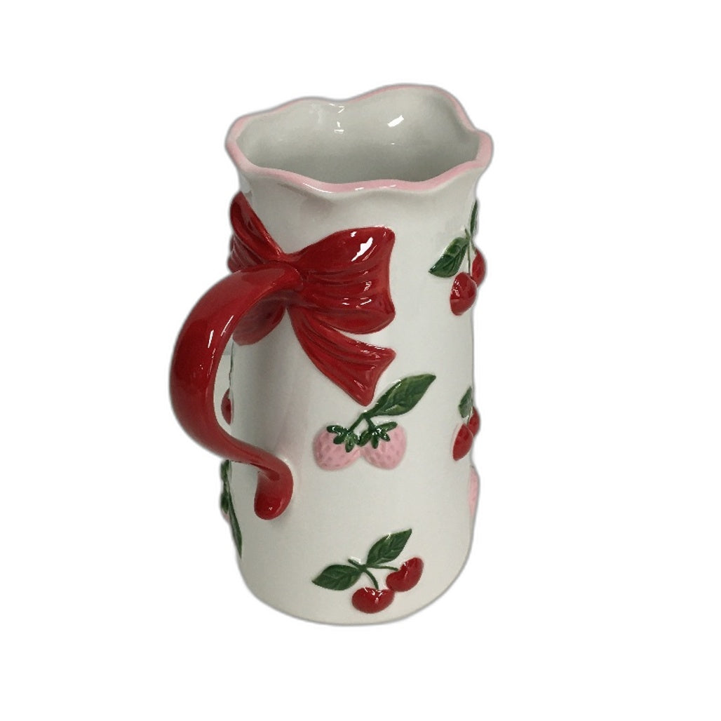 Fruit Salad White & Strawberries Home Decor Ceramic Jug & Platter 4 Pce Set NEW